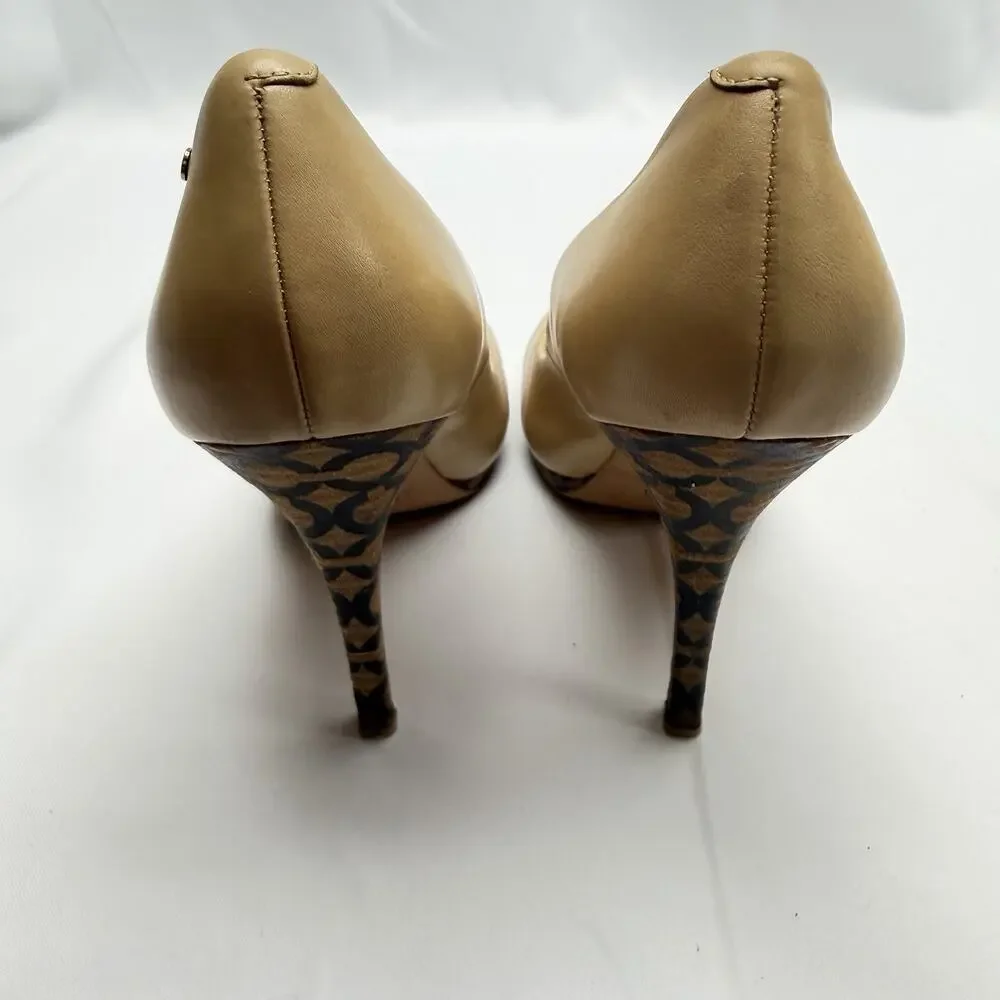 Coach Alexa Pumps Size 10B Nude Leather Heels Signature Logo Platform Stiletto